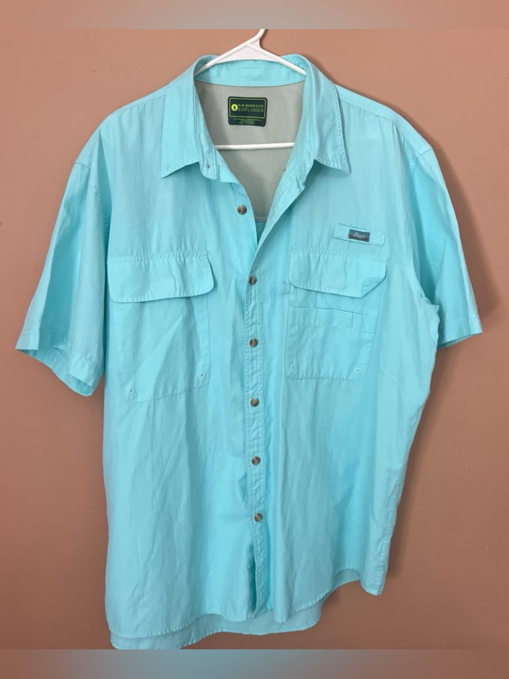 G.H Bass light turquoise UPF vented fishing shirt